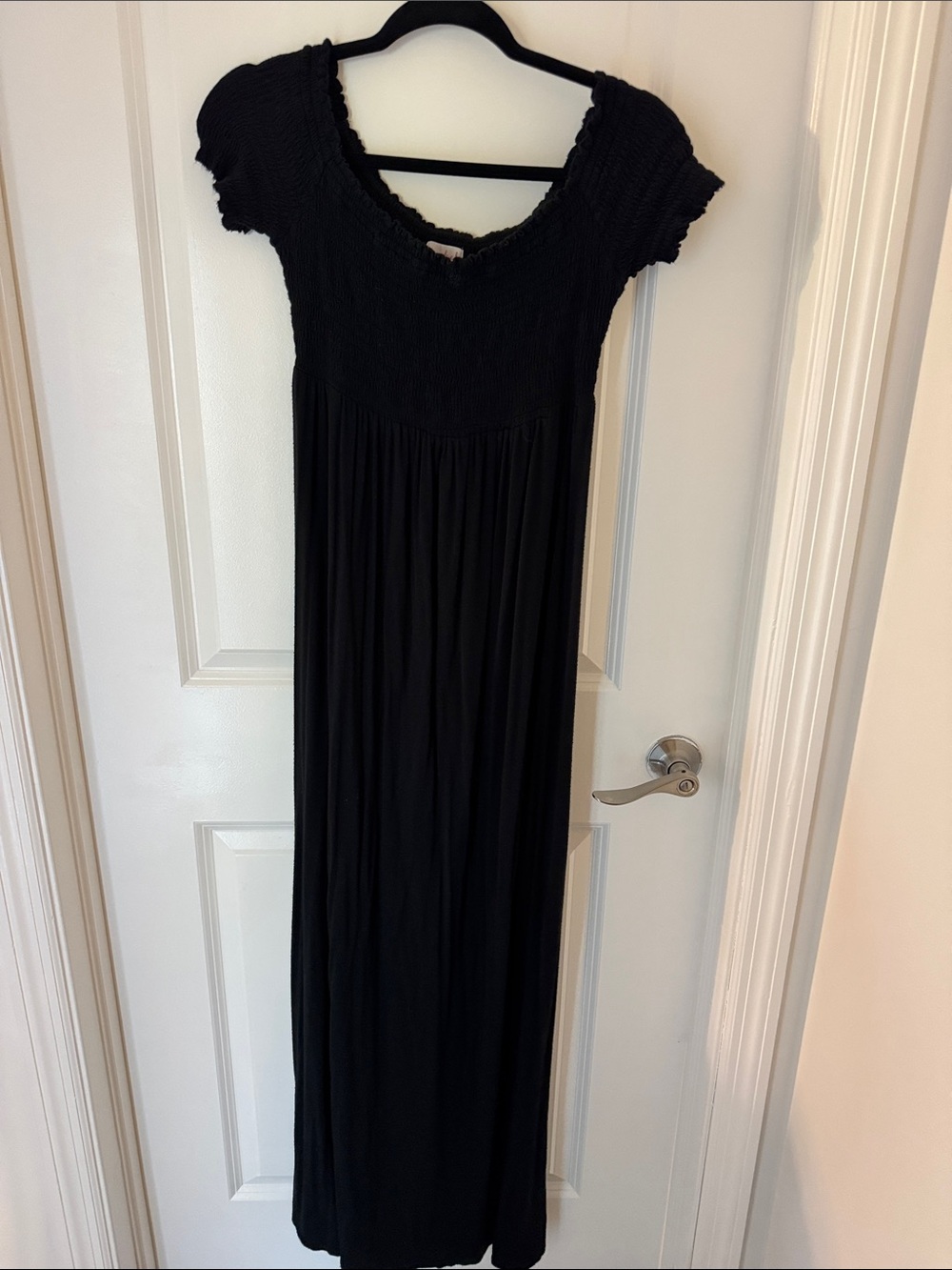Classic Black Maternity Maxi Dress with Smocked Bodice